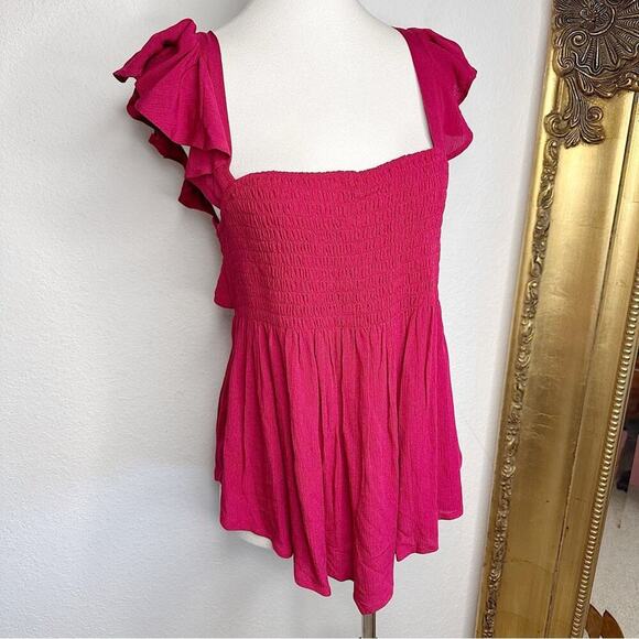 NWT Express Flowy Ruffle Short Sleeve Open Back Smocked Blouse Red Size L $49.90 - Picture 2 of 10